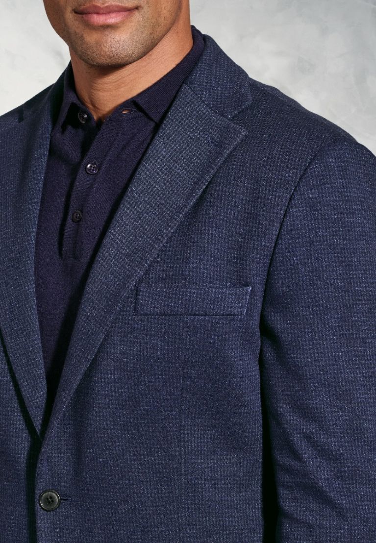 Tailored Fit Norton Navy Subtle Puppytooth Jersey Jacket