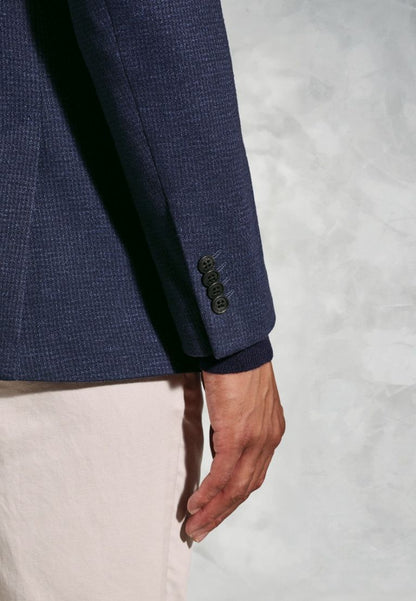 Tailored Fit Norton Navy Subtle Puppytooth Jersey Jacket