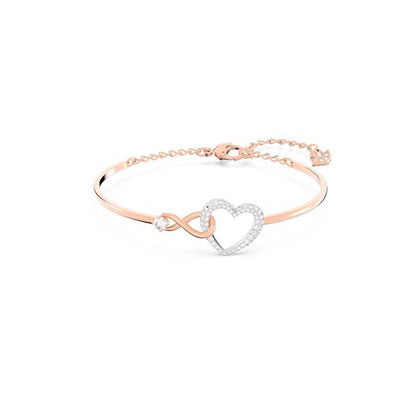Hyperbola Bangle, Infinity and heart, White, Mixed metal finish