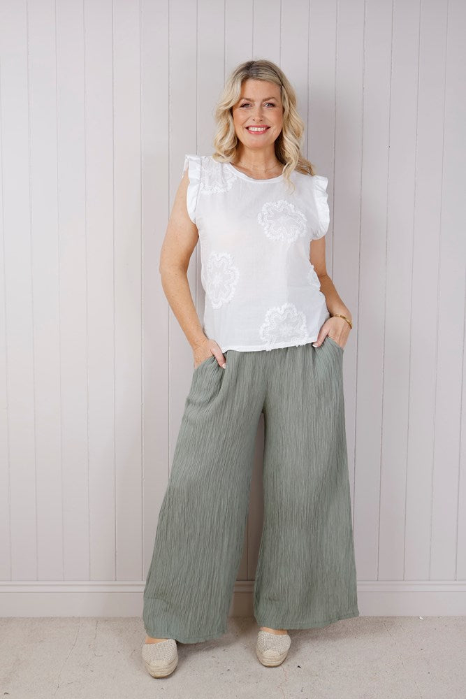 Crinkle Tie Trouser - Khaki