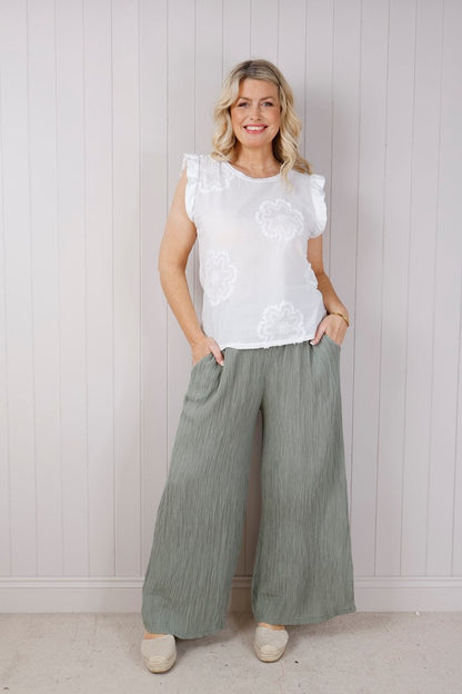 Crinkle Tie Trouser - Khaki