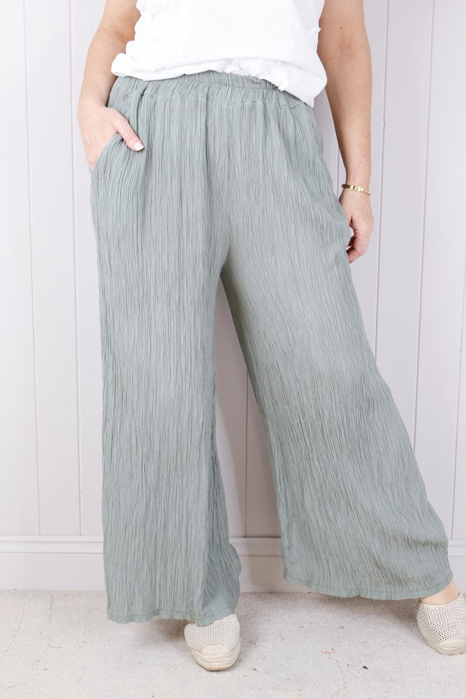 Crinkle Tie Trouser - Khaki