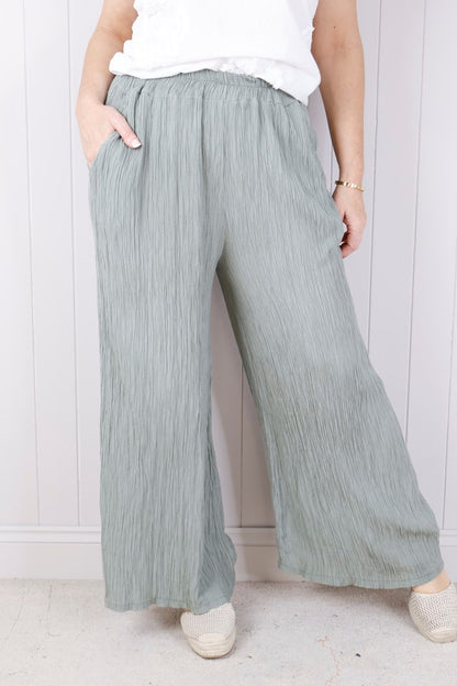 Crinkle Tie Trouser - Khaki