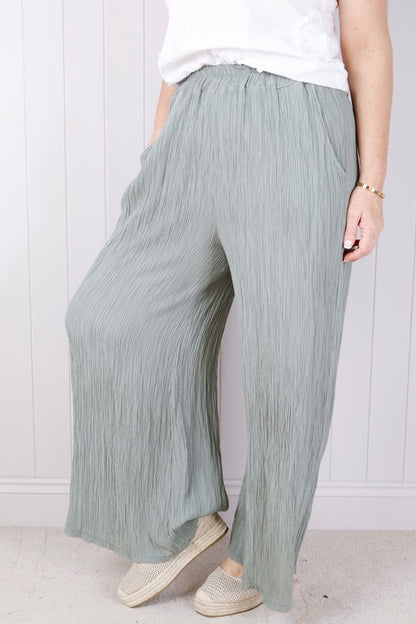 Crinkle Tie Trouser - Khaki