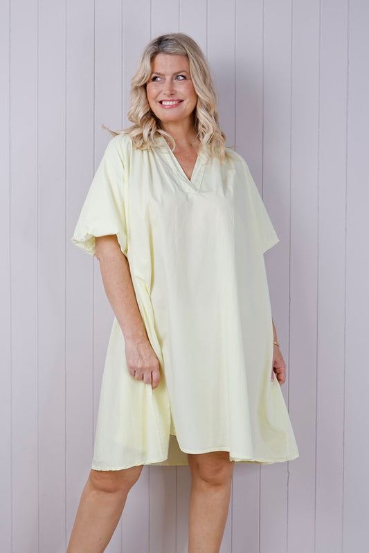 Cotton Puff Sleeve Dress - Lemon