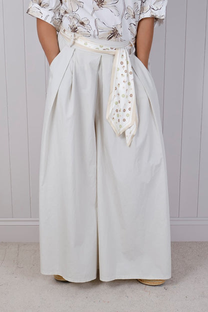 Cotton Flare Tie Trousers