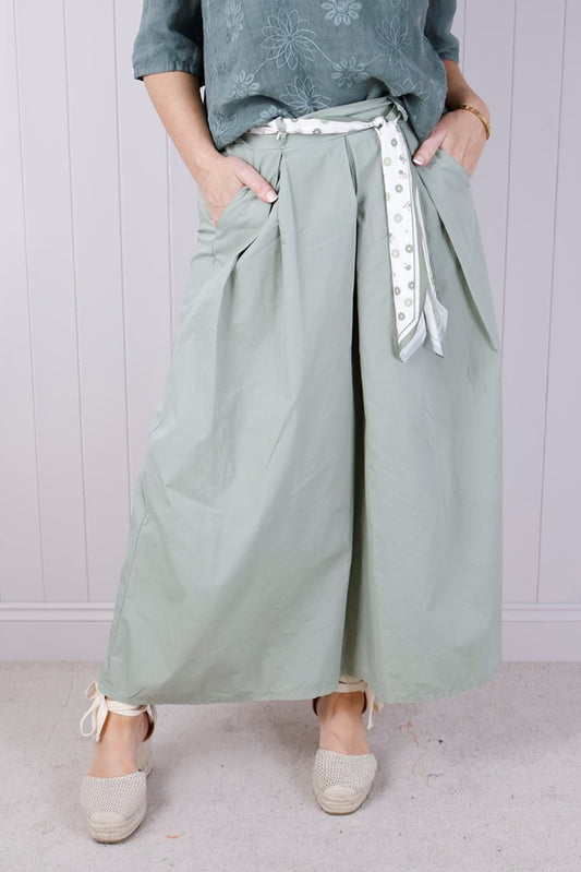 Cotton Flare Tie Trousers