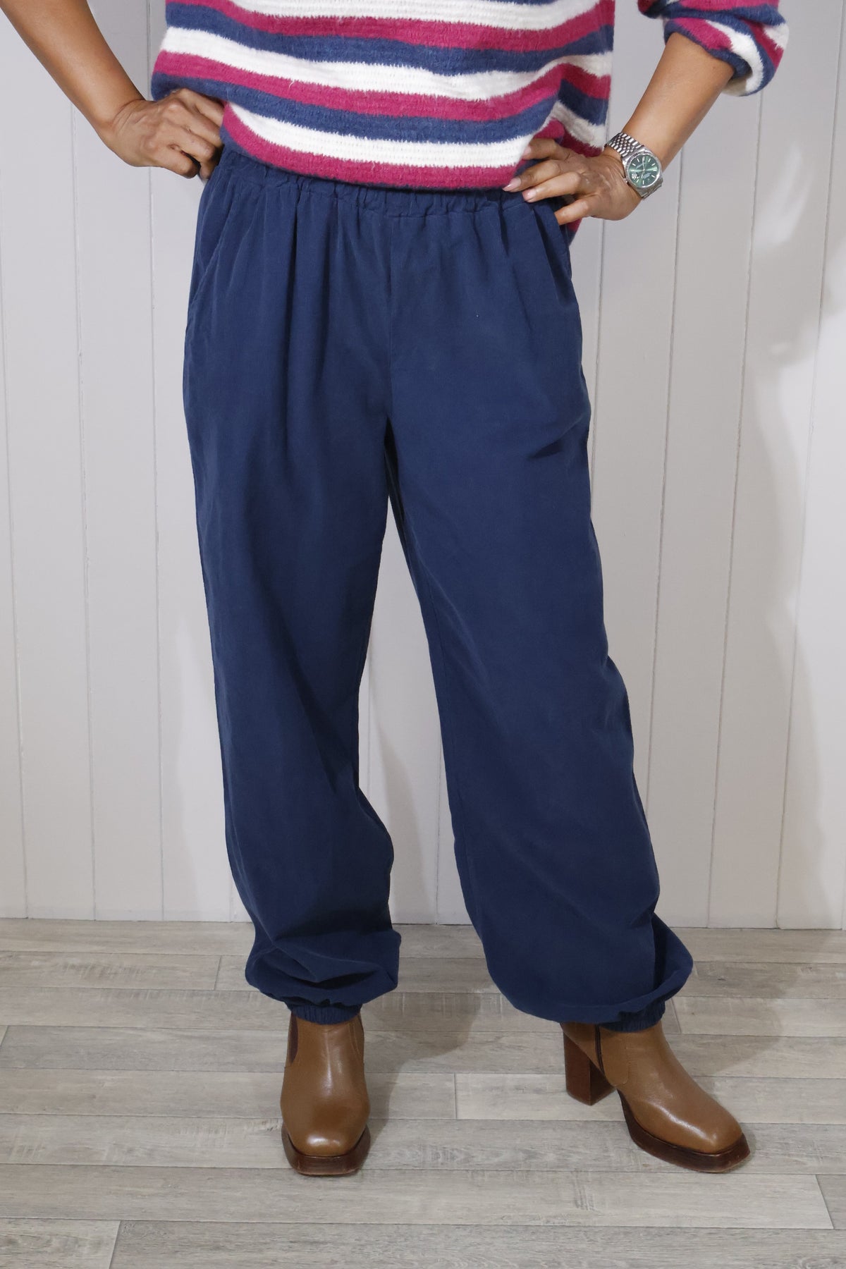 Cord Balloon Trousers - Navy