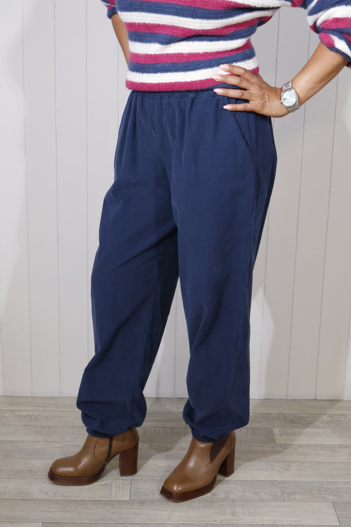 Cord Balloon Trousers - Navy