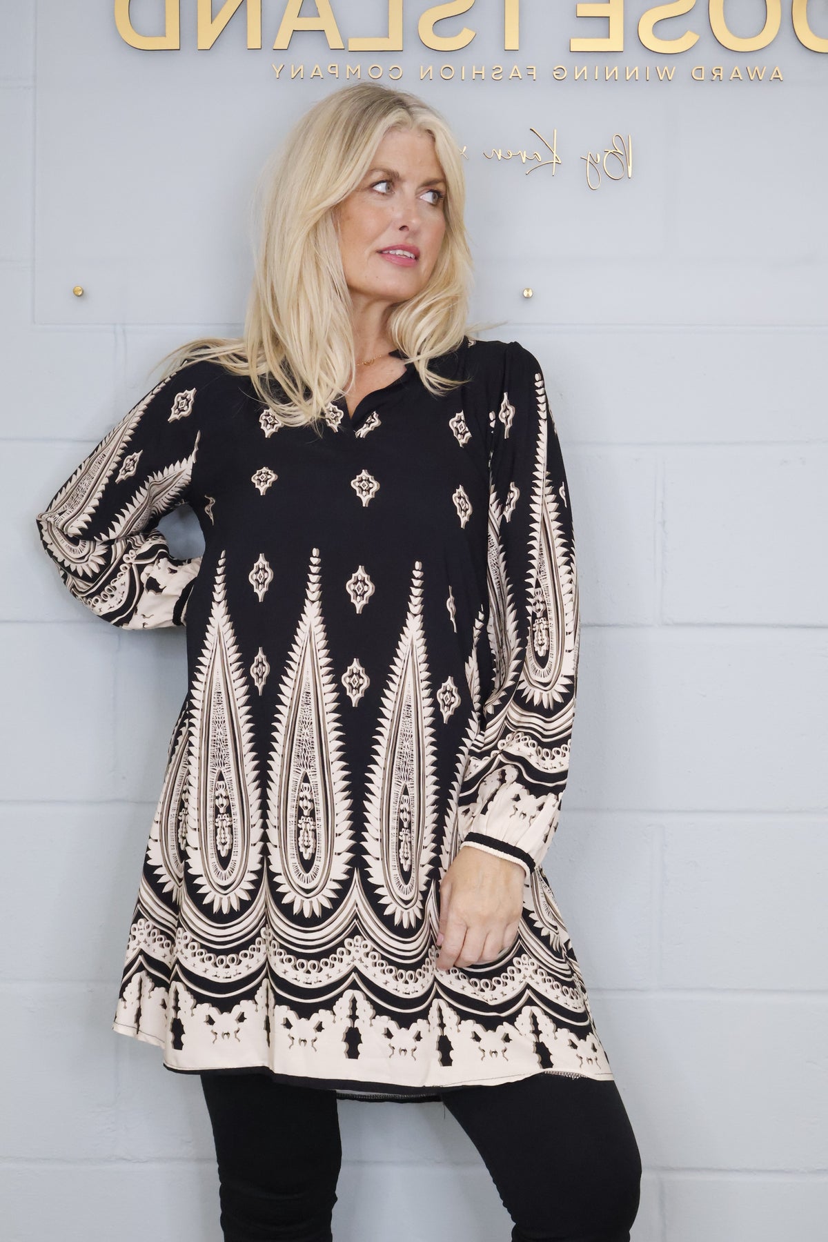 Aztec Paisley Tunic - Black