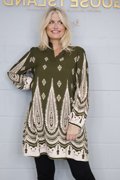 Aztec Paisley Tunic - Olive
