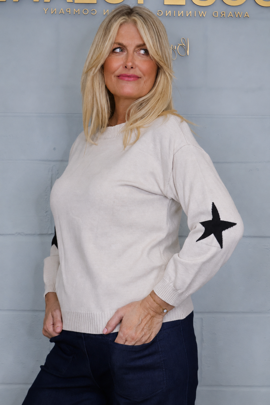 Slouchy Star Patch Jumper - Black