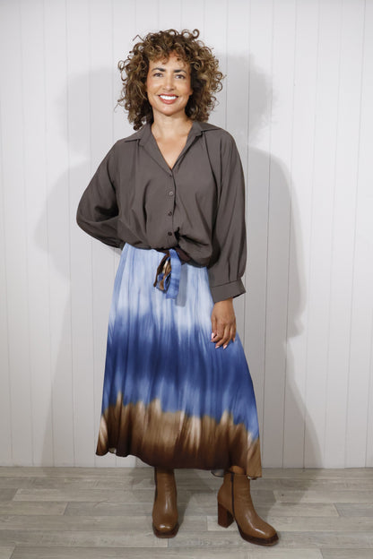 Tie Dye Wash Print Skirt - Navy