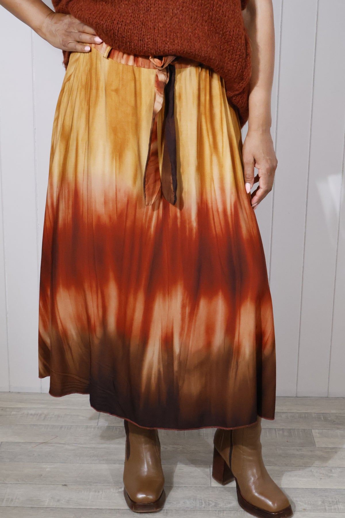 Tie Dye Wash Print Skirt - Rust