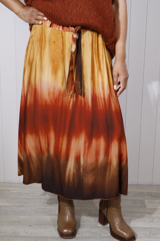 Tie Dye Wash Print Skirt - Rust
