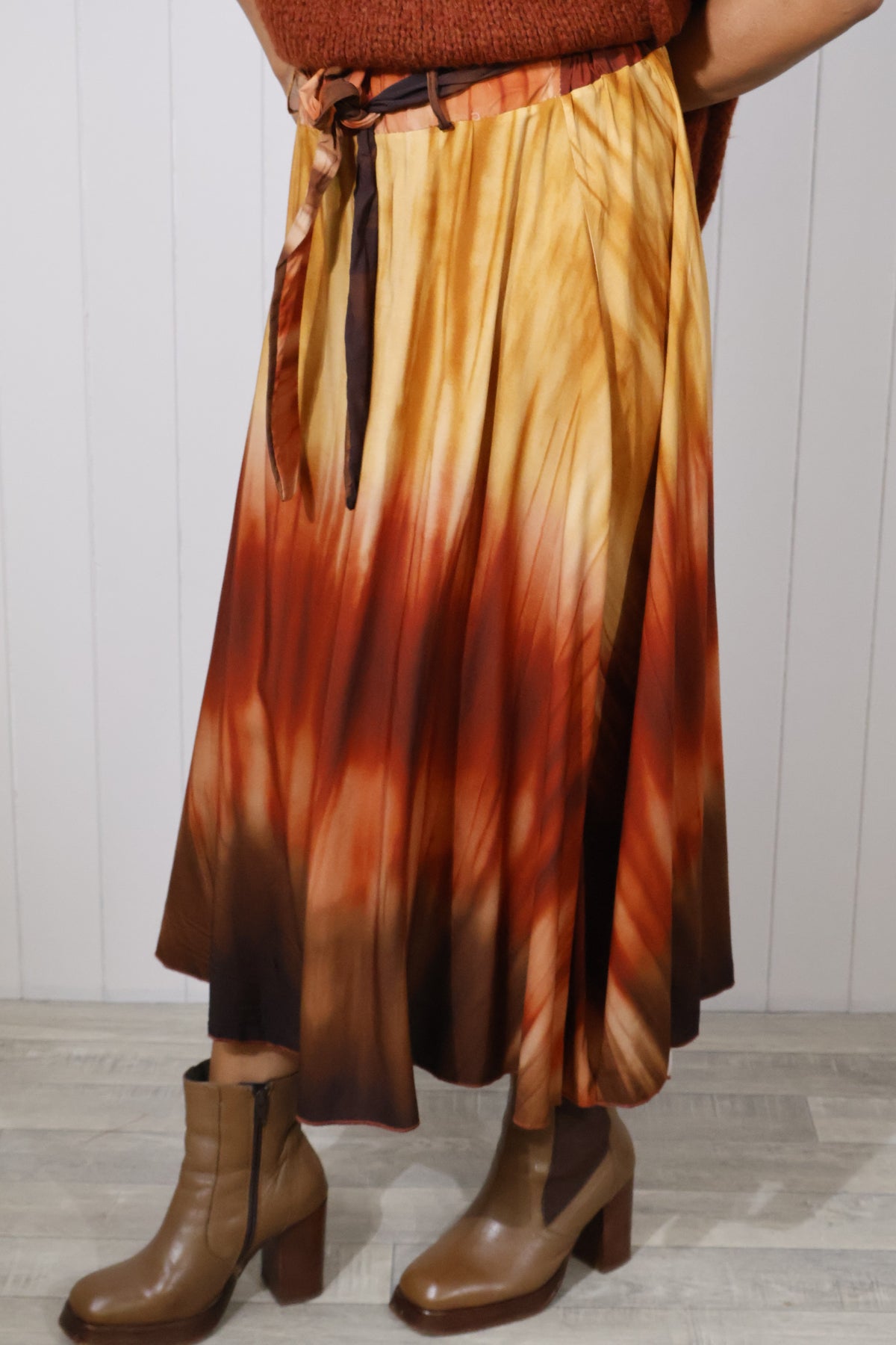 Tie Dye Wash Print Skirt - Rust