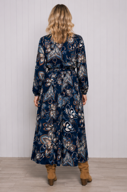 Floral Empire Cross Over Dress - Navy