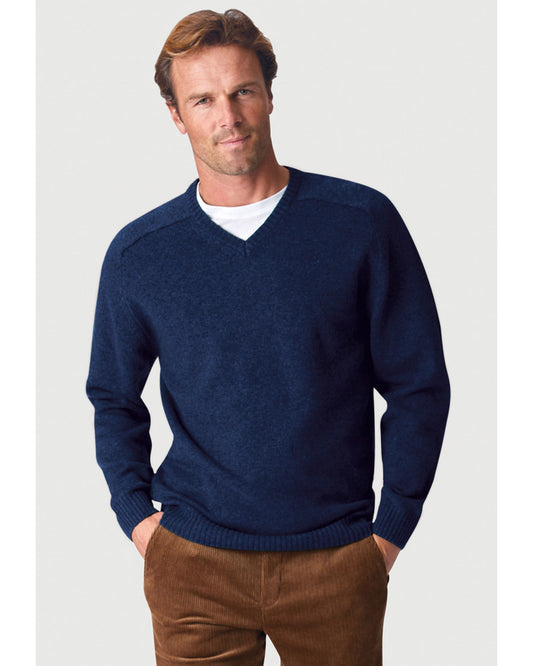 Barton Navy Lambswool V-Neck Jumper