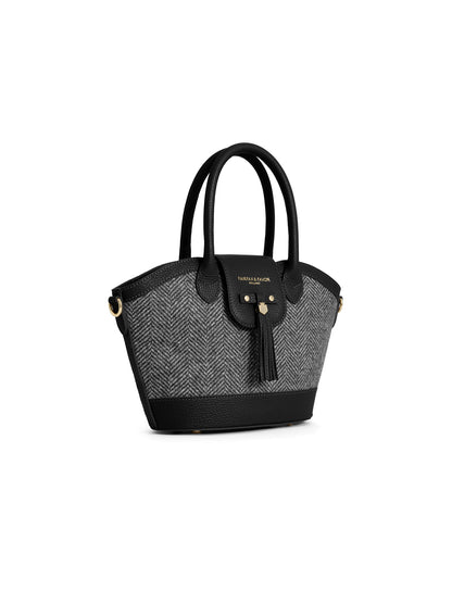 Mini Windsor Tote Black Herringbone Leather