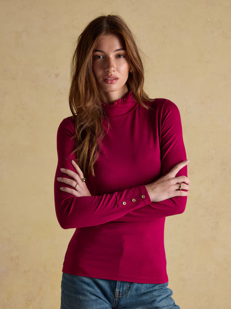 Amy Ribbed Long Sleeve High Neck Jersey Top