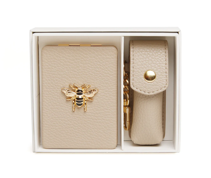 Stone Oblong compact Mirror & Lipstick holder gift set