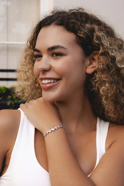 Rhodium Plated Adjustable Bracelet With Cubic Zirconia Stones