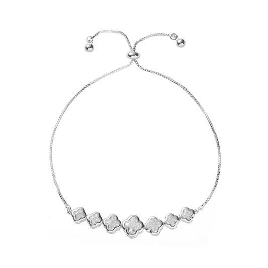 Rhodium Plated Adjustable Bracelet With Cubic Zirconia Stones