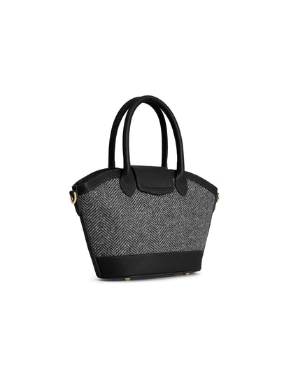 Mini Windsor Tote Black Herringbone Leather