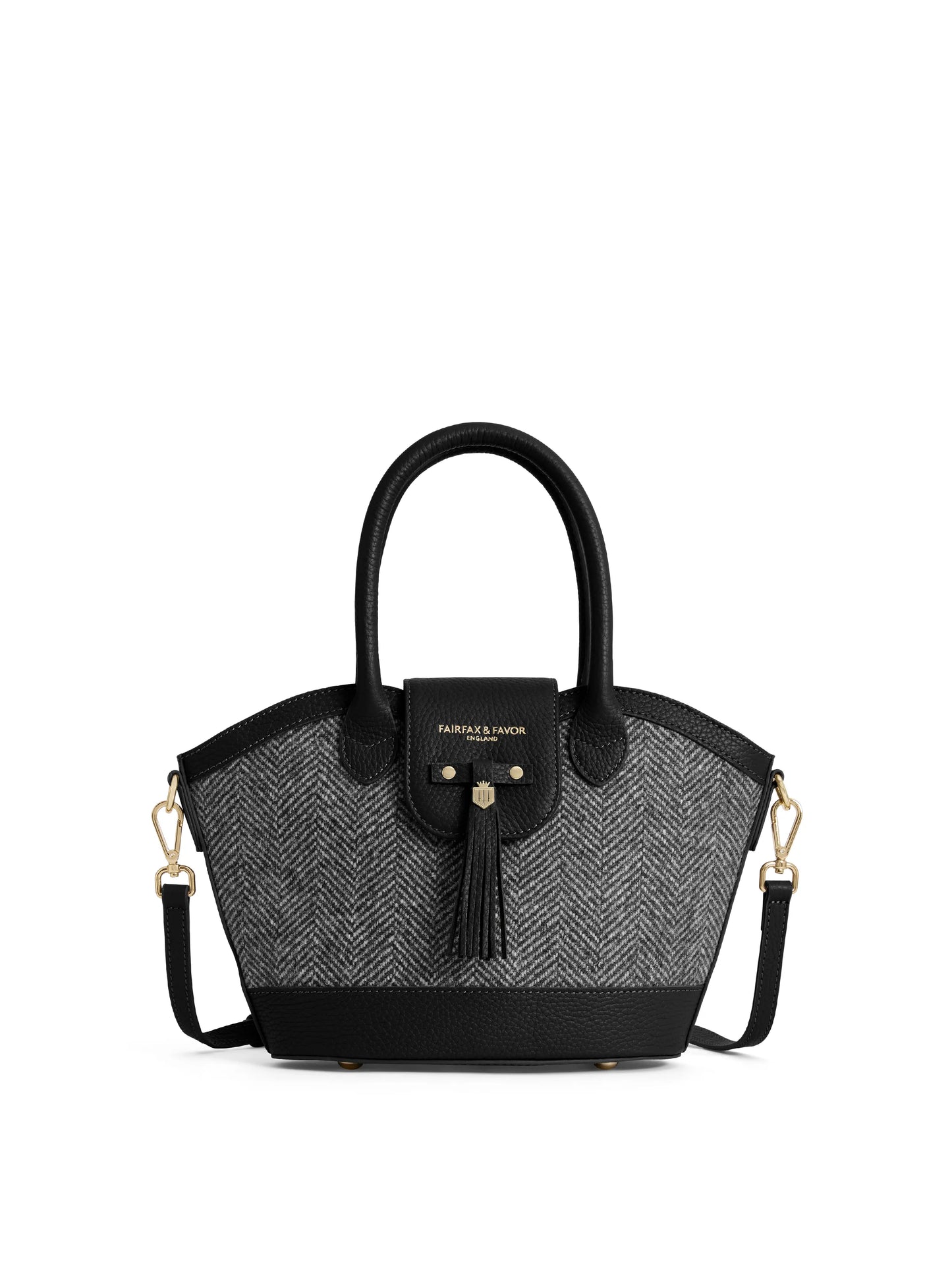 Mini Windsor Tote Black Herringbone Leather
