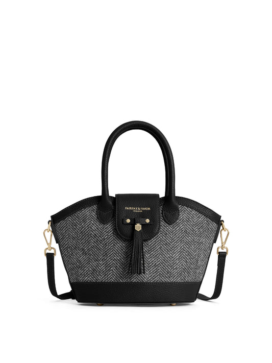 Mini Windsor Tote Black Herringbone Leather