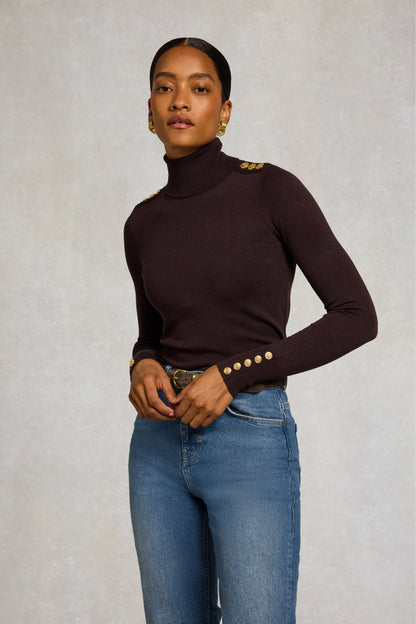 Buttoned Knit Roll Neck