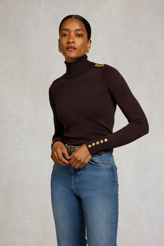 Buttoned Knit Roll Neck