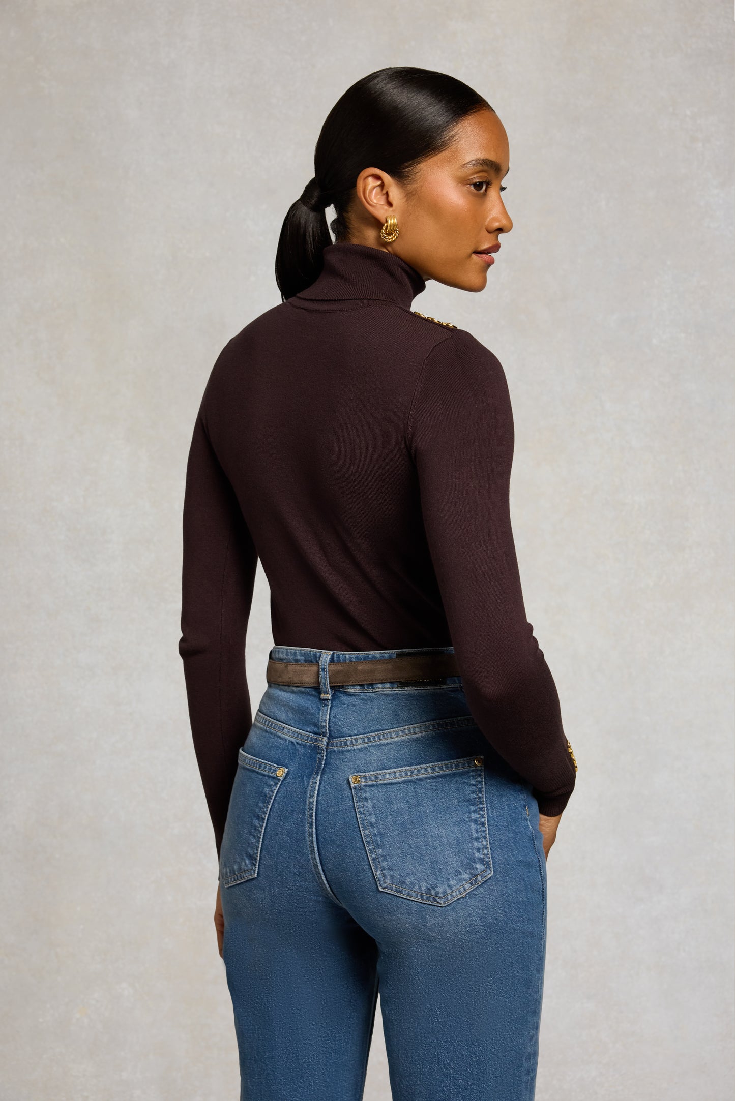 Buttoned Knit Roll Neck