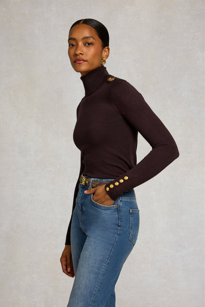 Buttoned Knit Roll Neck