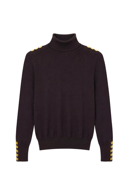 Buttoned Knit Roll Neck