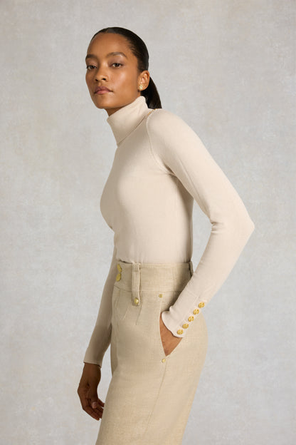Buttoned Knit Roll Neck