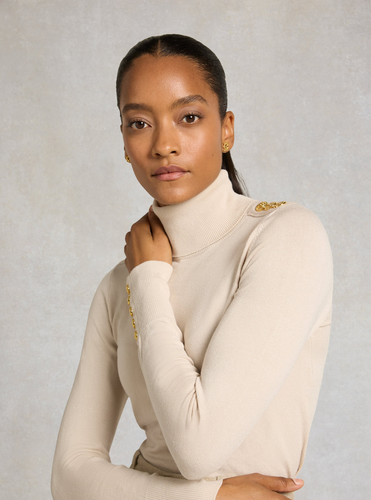 Buttoned Knit Roll Neck
