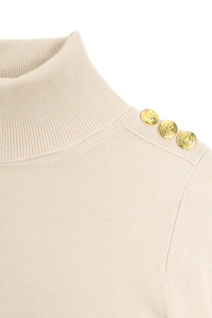 Buttoned Knit Roll Neck