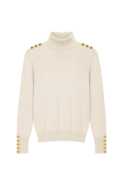 Buttoned Knit Roll Neck