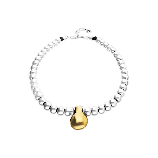 Beaded necklace with medium spheres and a large sphere