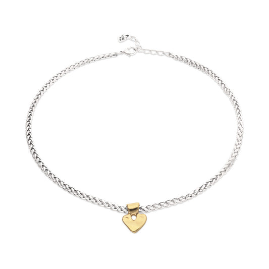 Short chain necklace with small gold heart detail
