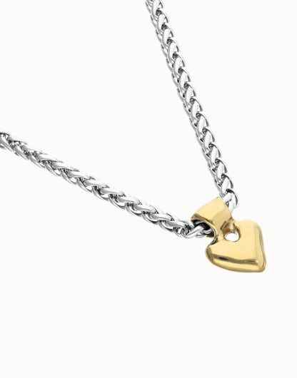 Short chain necklace with small gold heart detail
