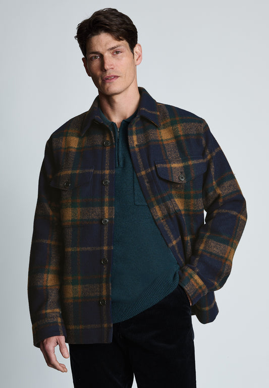 Chard Navy and Rust Check Overshirt