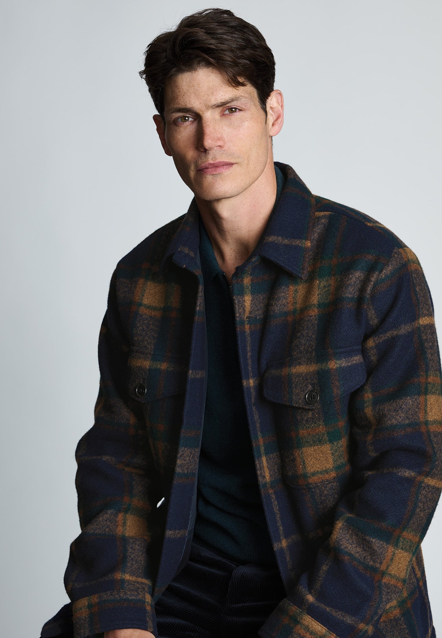 Chard Navy and Rust Check Overshirt