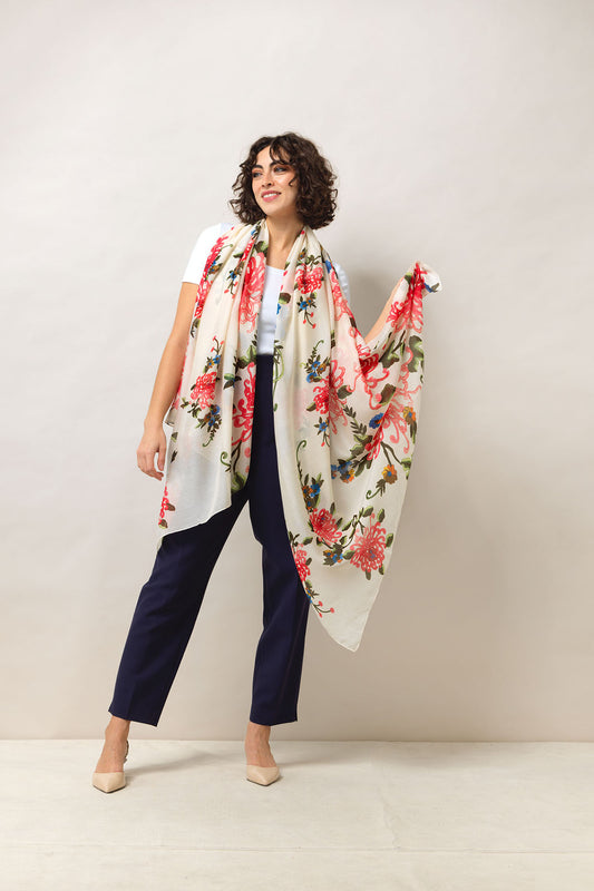Scarf Chrysanthemum Ecru