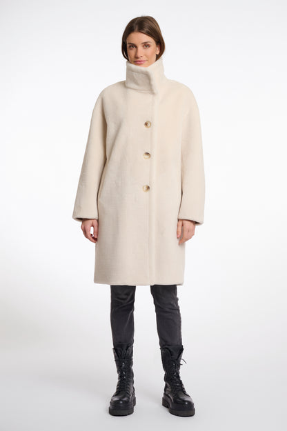 Faux fur coat with high collar