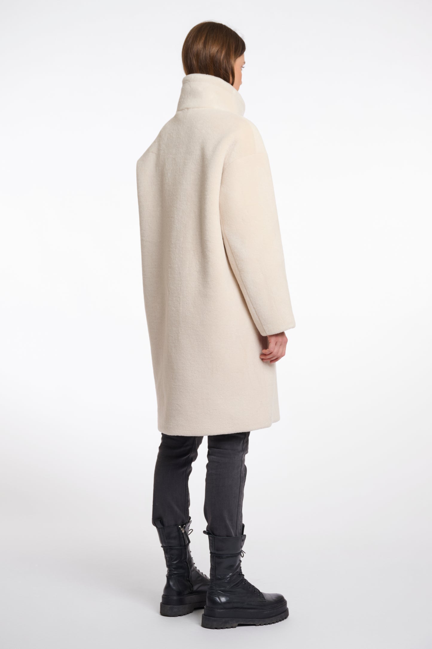 Faux fur coat with high collar