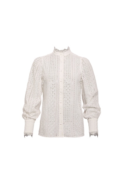 Collarless Broderie Shirt