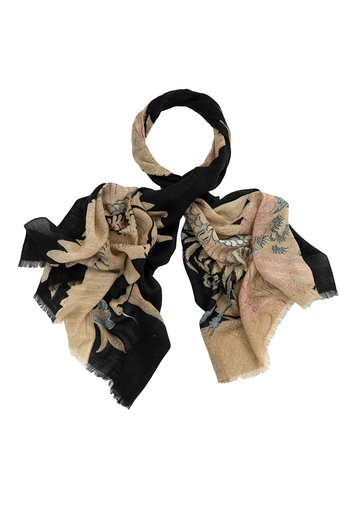 Crane Black Wool Scarf