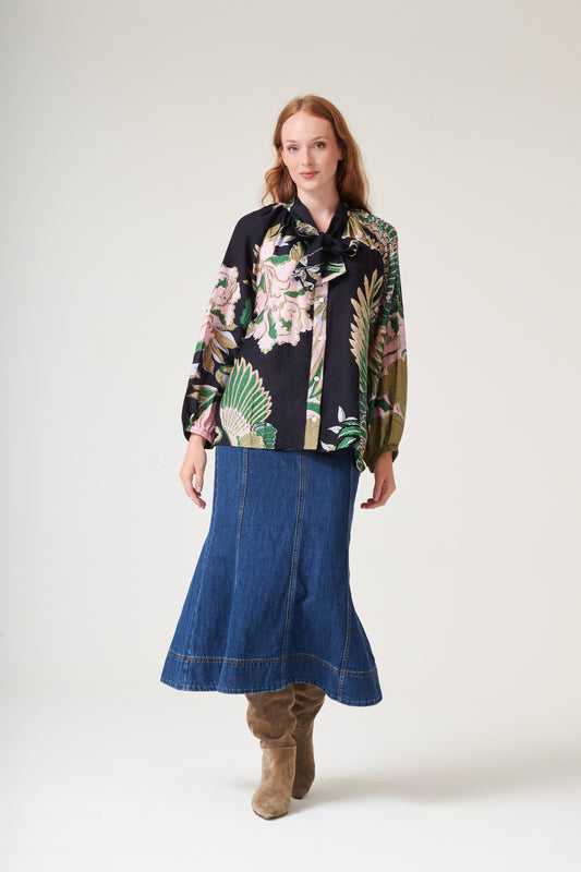 Crane Emerald Pussy Bow Blouse S/M